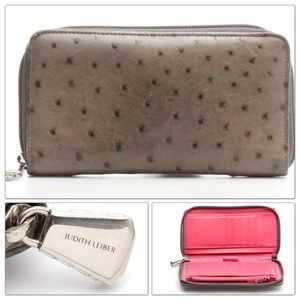 Judith Lieber Ostrich Zippy Zip-Around Wallet